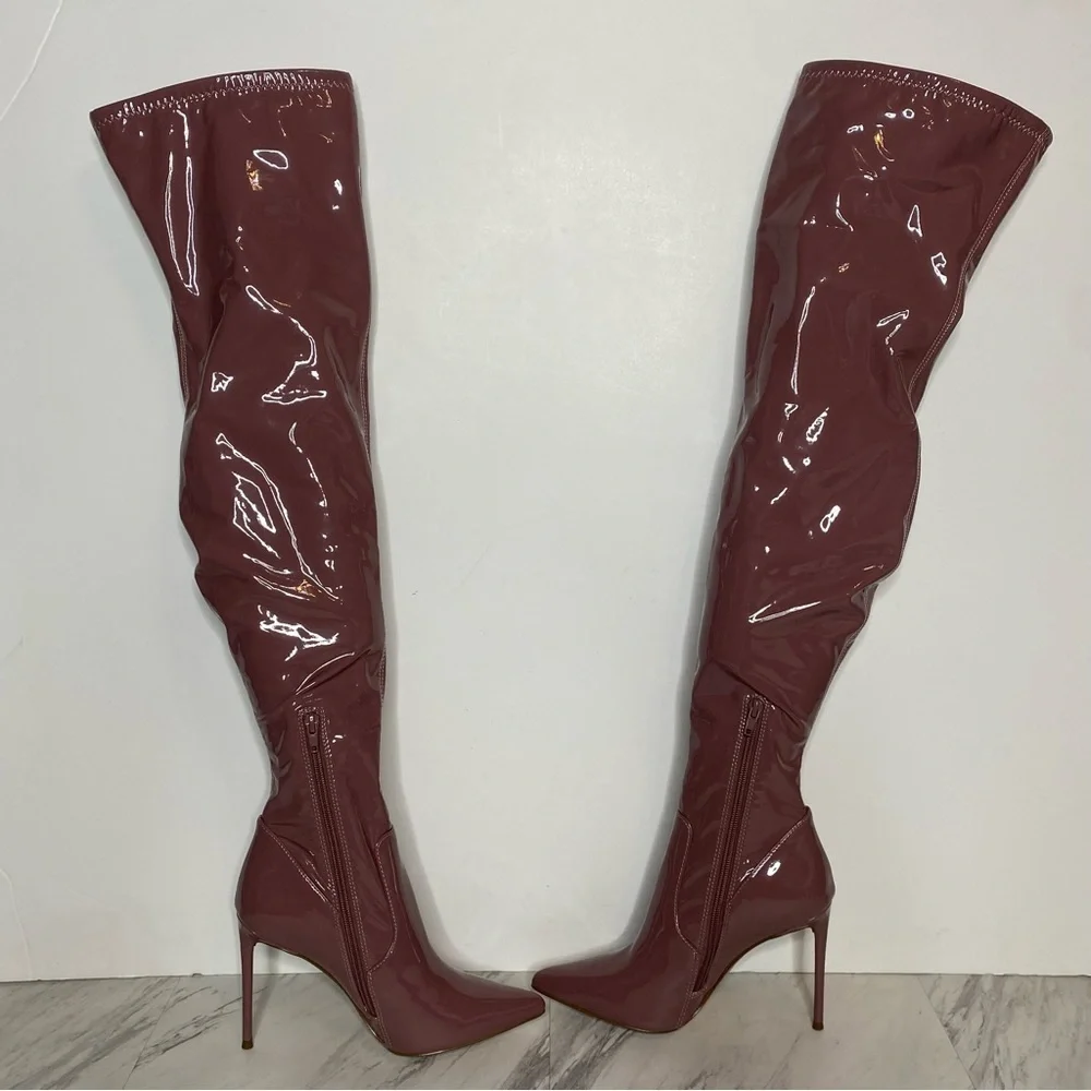 Steve Madden Viktory Pink Patent Faux Leather Over The Knee Boot 7 1/2